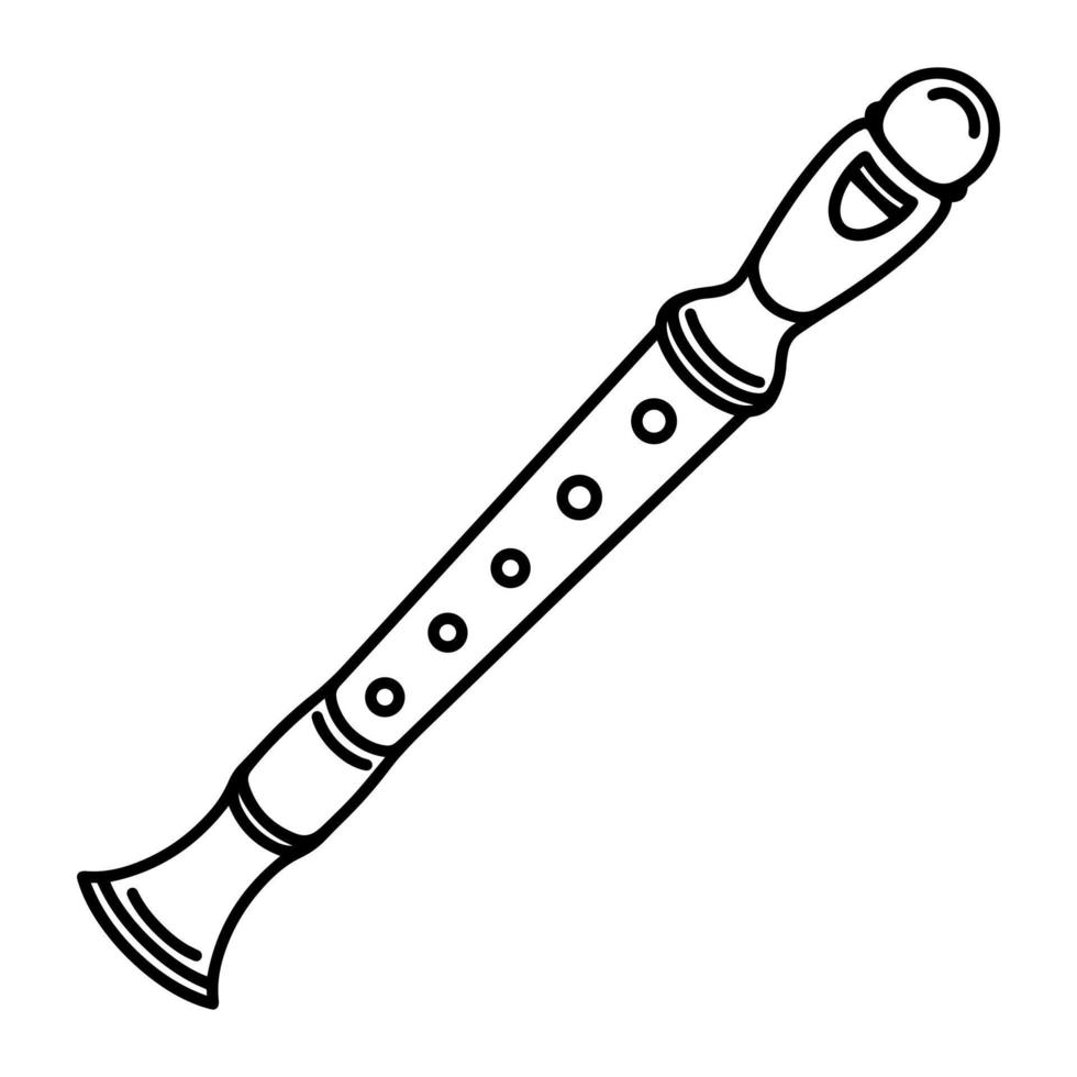 flöjt vektor ikon. handritad bambu musikinstrument. piccolo flöjt isolerad på vit bakgrund. traditionell utrustning för klassiska melodier, folkmusik, konserter. clipart för webb, appar, logotyp