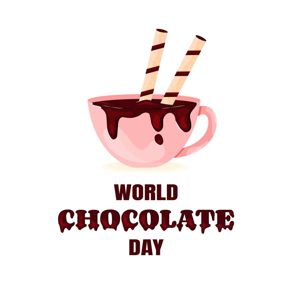 kopp varm choklad med krispiga chokladrör världens chokladdagskort vektor
