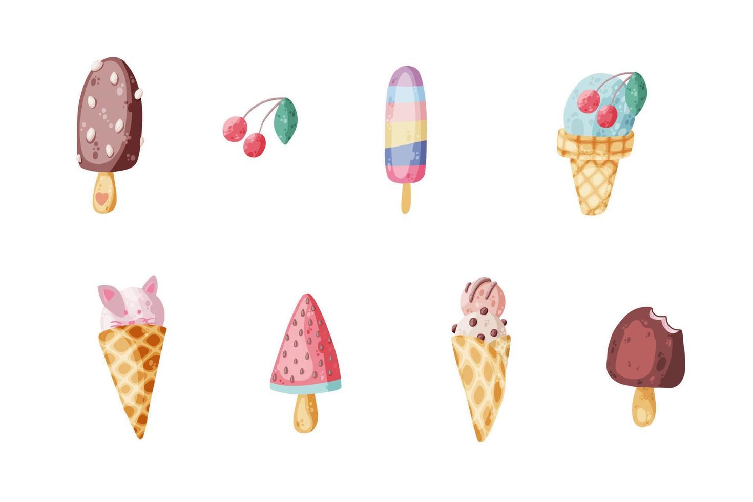 Süße Eiscreme-Ikone im Cartoon-Stil, Vektorgrafik. für Druck und kreatives Design vektor