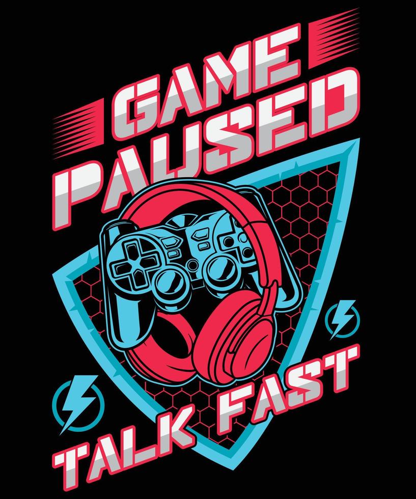 spel pausad gaming t-shirt design vektor