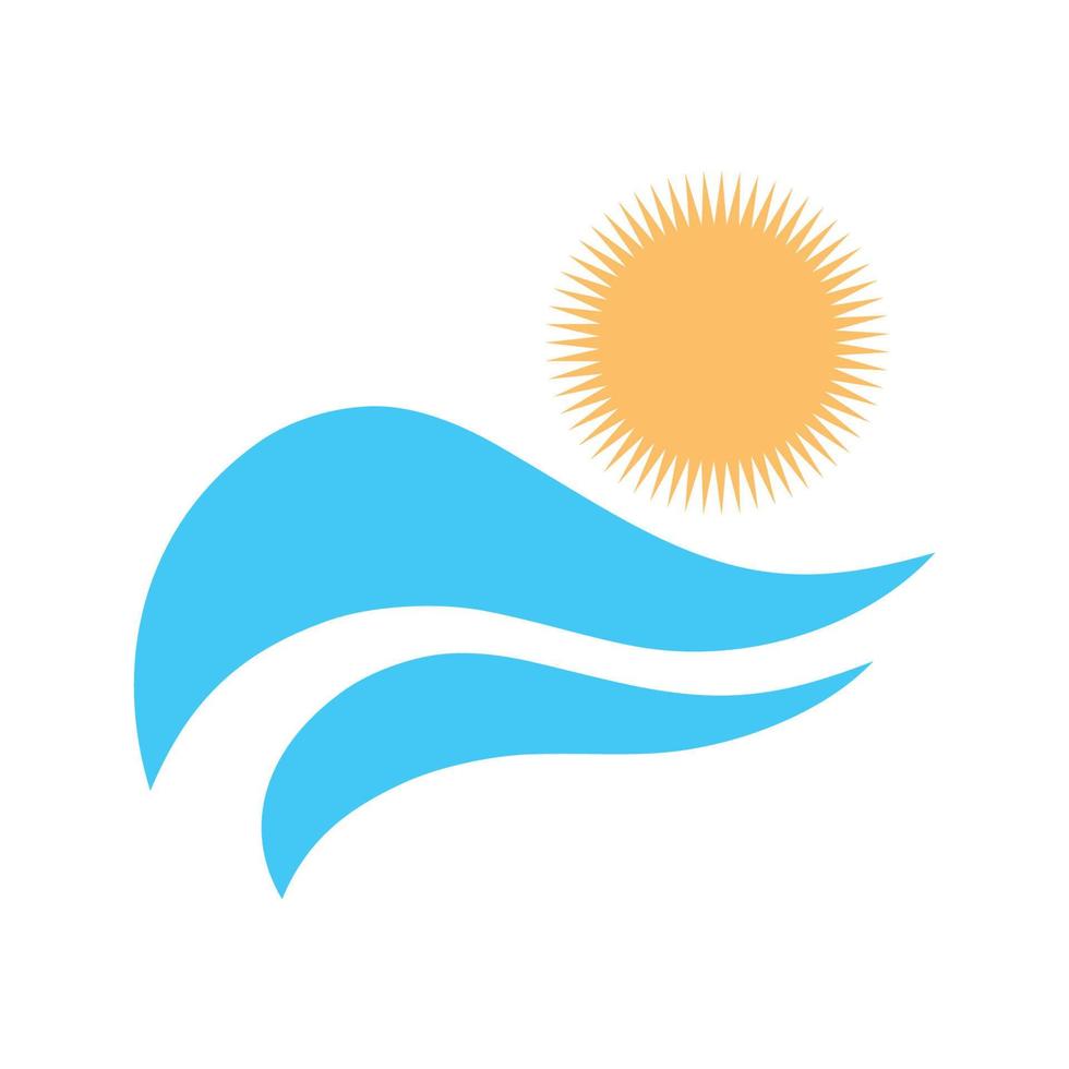 solen och havets vågor logotyp, strandvågor, minimalistiskt och enkelt modernt koncept med platta färger designmall illustration vektor