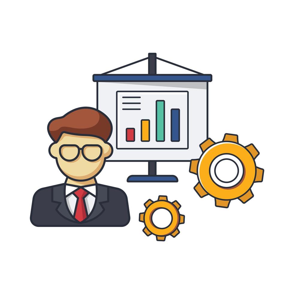 samling färgad tunn ikon av affärsman och graf presentation, kugge, företag och människor koncept vektorillustration. vektor