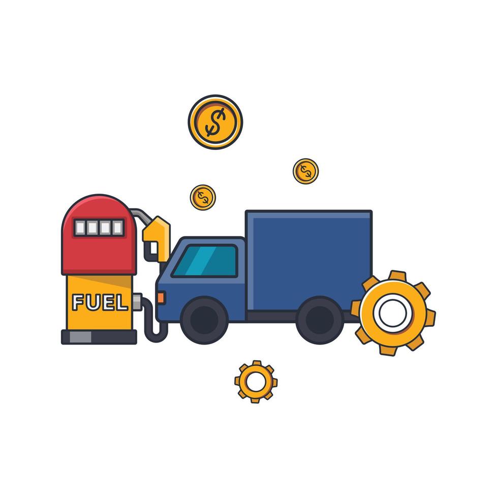 Sammlung farbige dünne Ikone der Tankstelle und des Transportwagens, Energiegeschäftskonzept-Vektorillustration. vektor