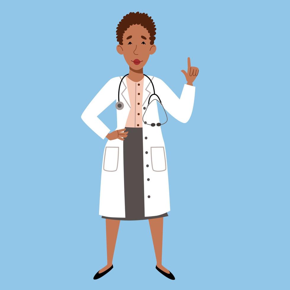 karaktären av en afroamerikansk kvinnlig läkare i full längd. vektor