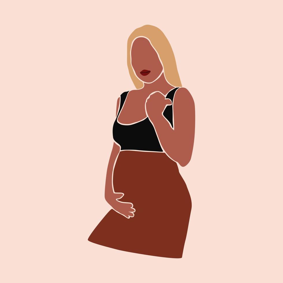 graviditet. gravid kvinna vidrör hennes mage. moderskap. glad mors dag. pappersskuren mosaik stil. vackra kvinnor med mage. handritad samtida abstrakt illustration vektor