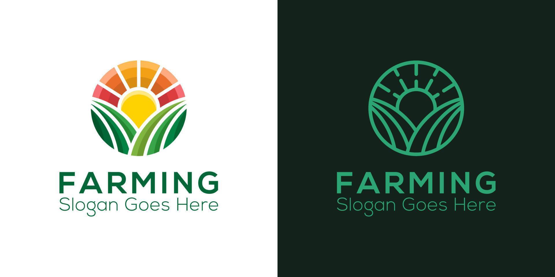 moderna logotyper för jordbruksvektor med linjekonststil, gårdsmat vektorsymboldesign vektor