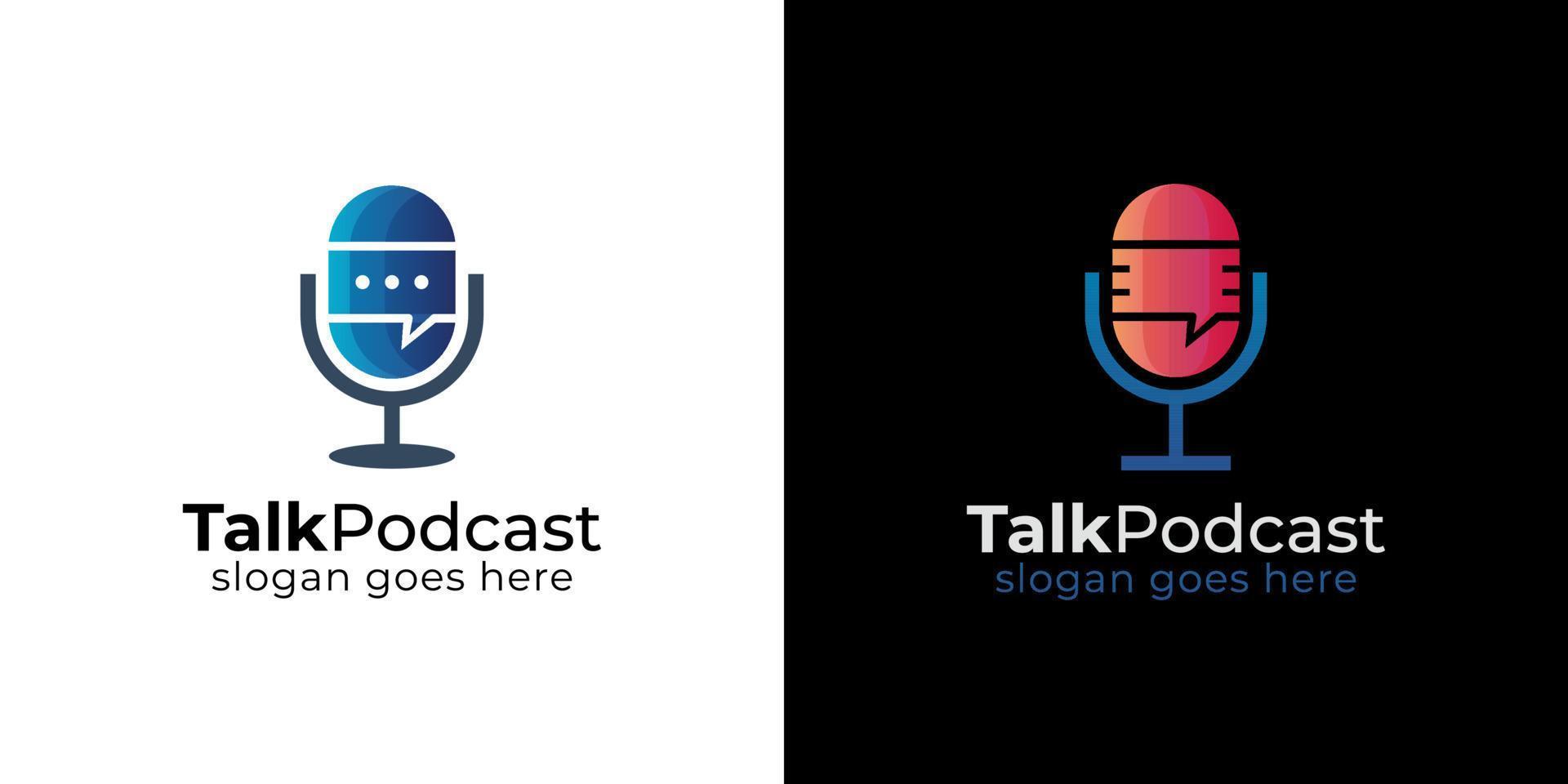 podcast mic talk chattbubblalogotyp, radiologotypdesign med mikrofon och bubbelchatt eller talkikon vektor