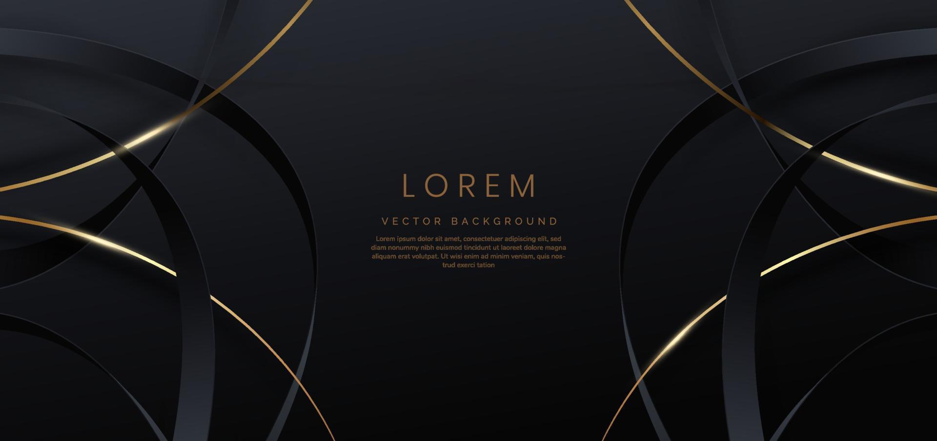 abstrakt 3d guld böjt mörkt och guld band på svart bakgrund med ljuseffekt och kopiera utrymme för text. lyxig designstil. vektor
