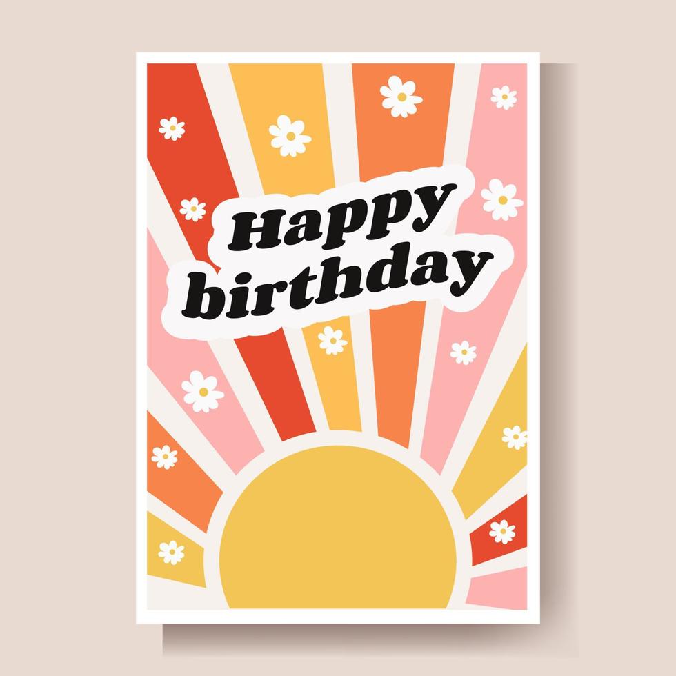 grattis på födelsedagen gratulationskort, med en vacker ljus sol. vektor illustration.