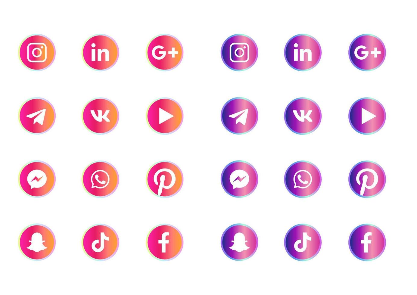 Farbverlauf-Social-Media-Symbole isoliert auf weißem Hintergrund vektor