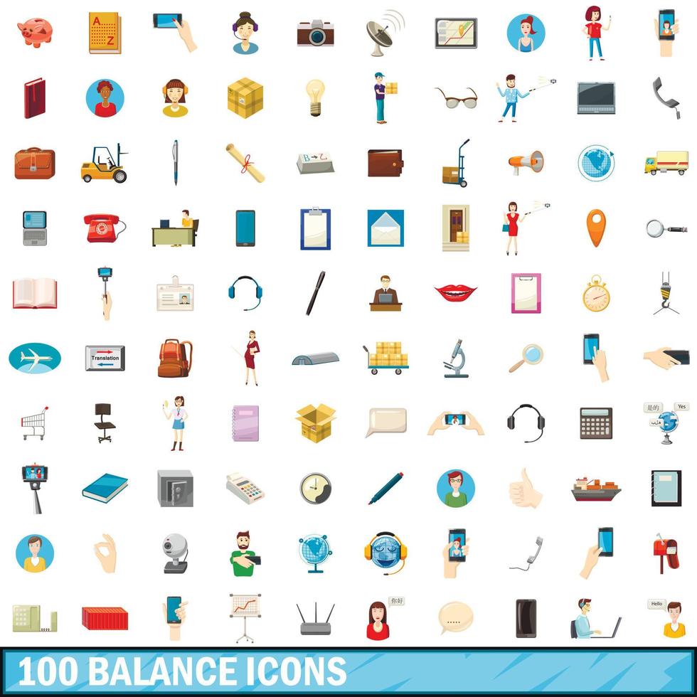 100 Gleichgewichtssymbole im Cartoon-Stil vektor