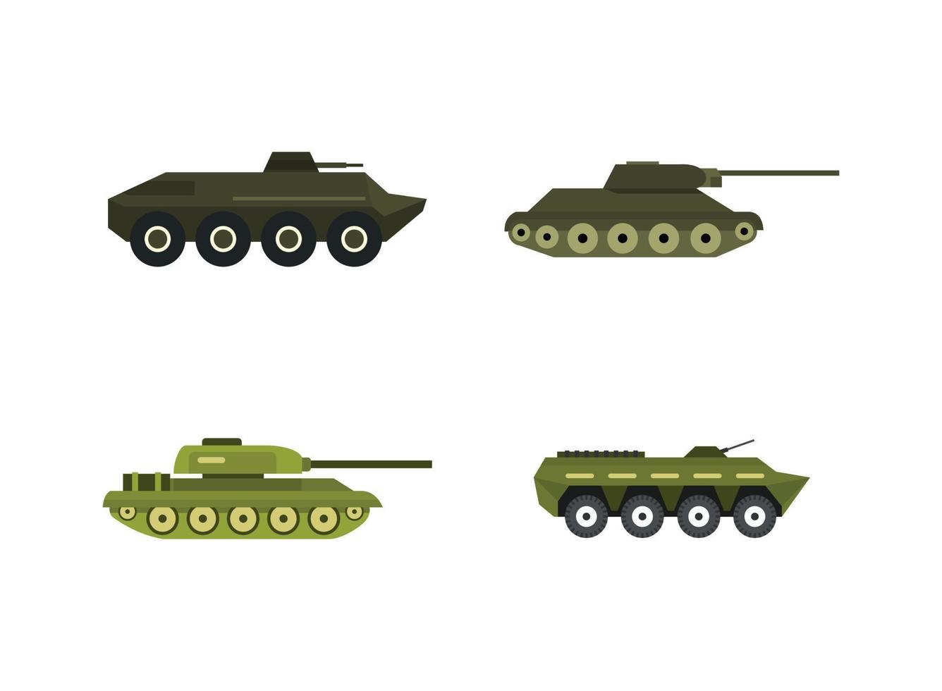 Tank-Icon-Set, flacher Stil vektor