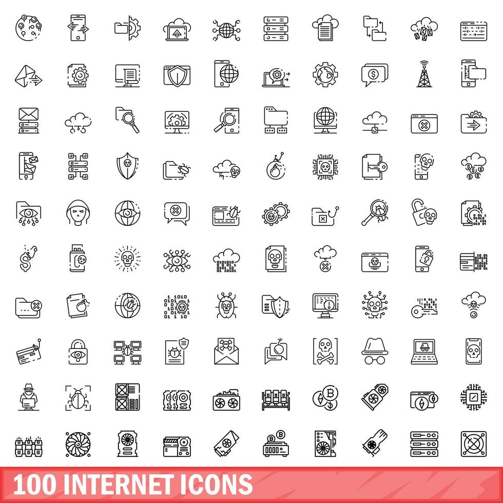 100 Internet-Icons gesetzt, Umrissstil vektor