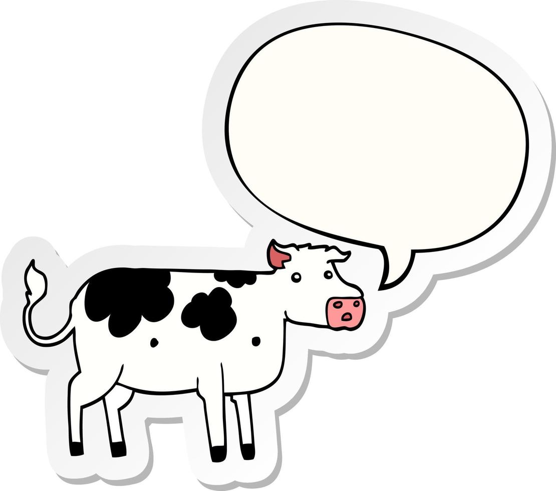 tecknad ko och pratbubbla klistermärke vektor