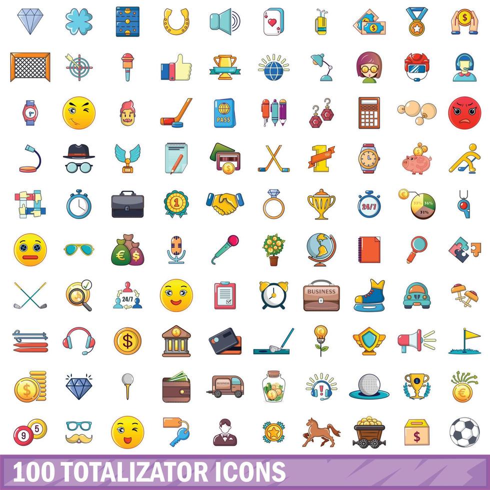 100 Totalisator-Icons gesetzt, Cartoon-Stil vektor