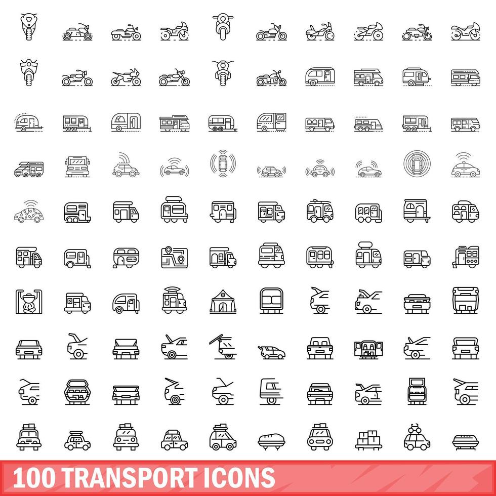 100 Transportsymbole gesetzt, Umrissstil vektor