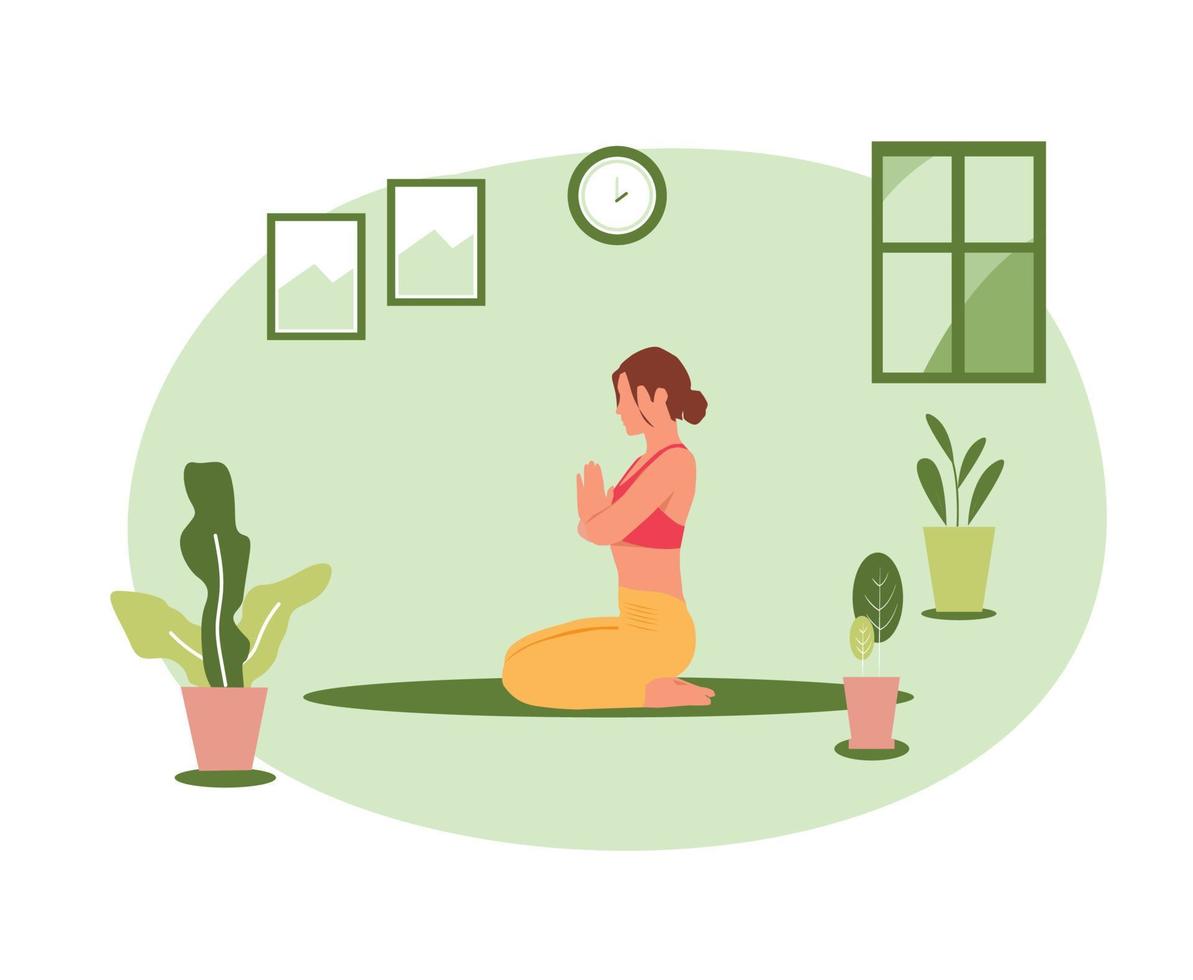 Frauen, die Yoga zu Hause Illustrationsvektor-Designschablone tun vektor