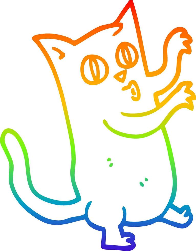 regnbågsgradient linjeteckning tecknad dansande katt vektor