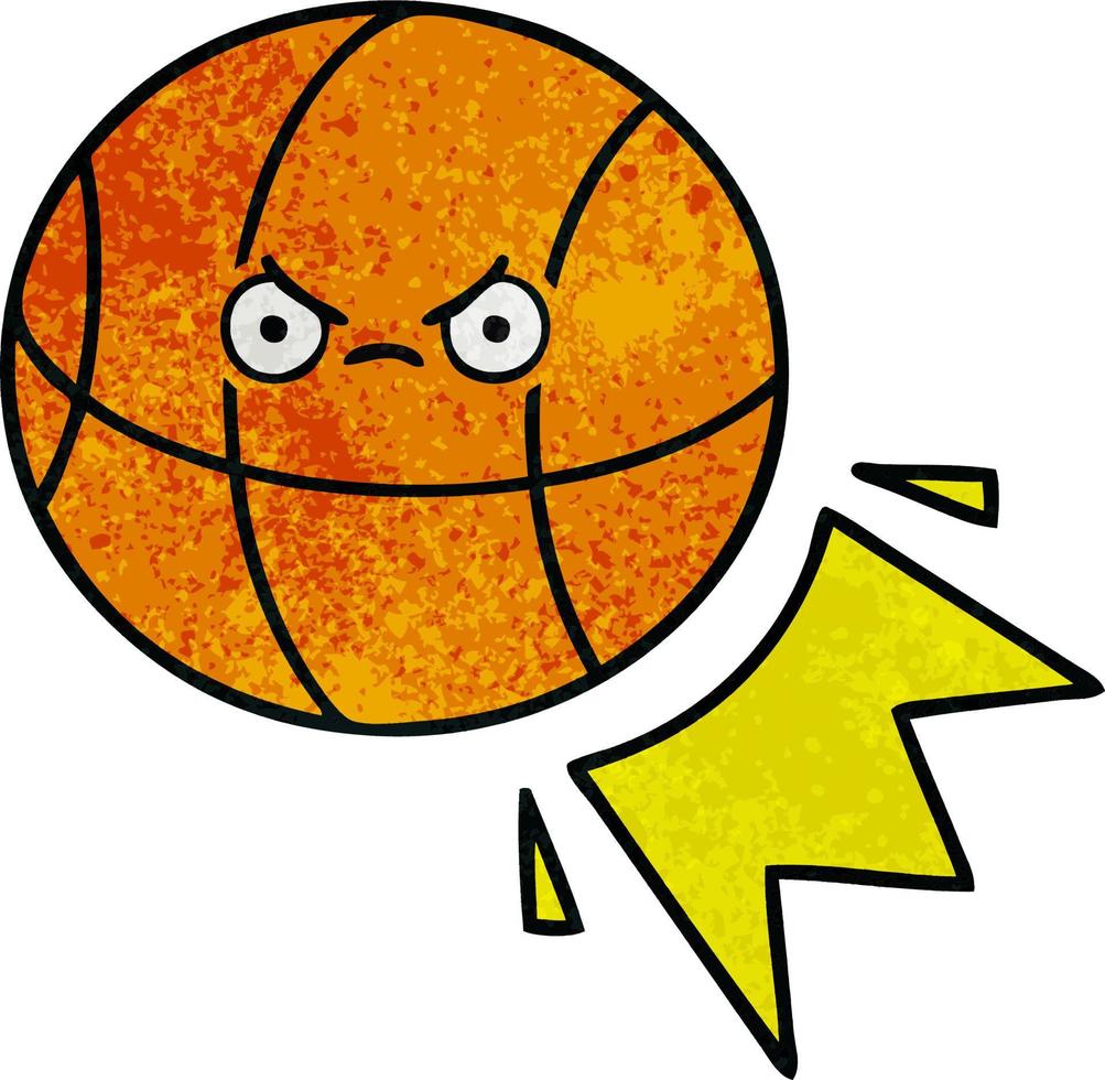 Retro-Grunge-Textur-Cartoon-Basketball vektor