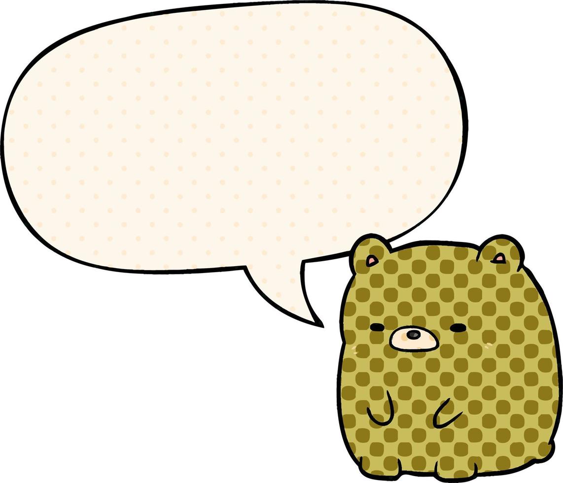 söt tecknad ledsen björn och pratbubbla i serietidningsstil vektor