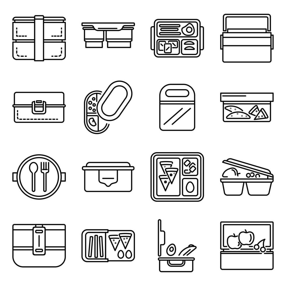 Lunchbox-Icon-Set, Outline-Stil vektor
