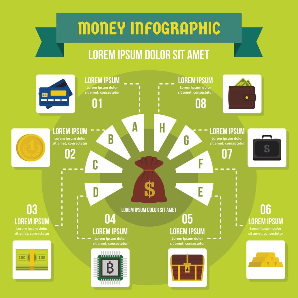 Geld-Infografik-Konzept, flacher Stil vektor