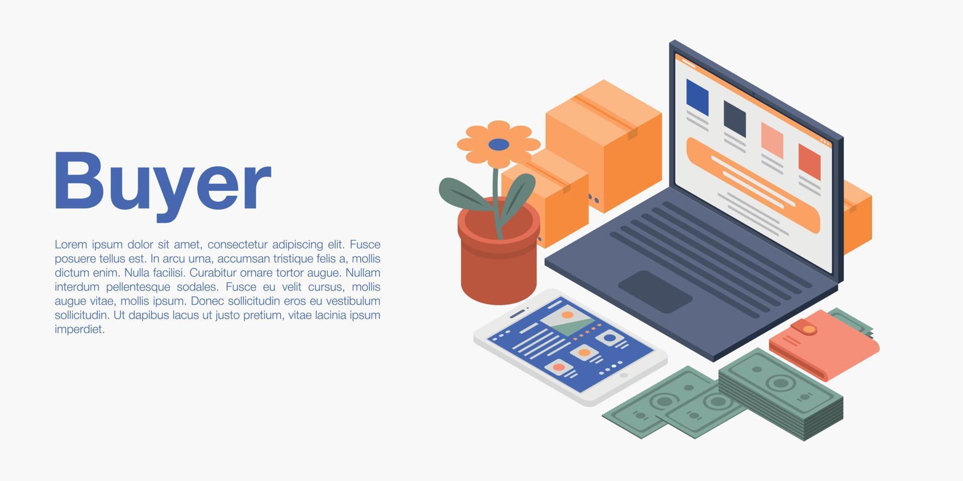 online-käuferkonzeptbanner, isometrischer stil vektor