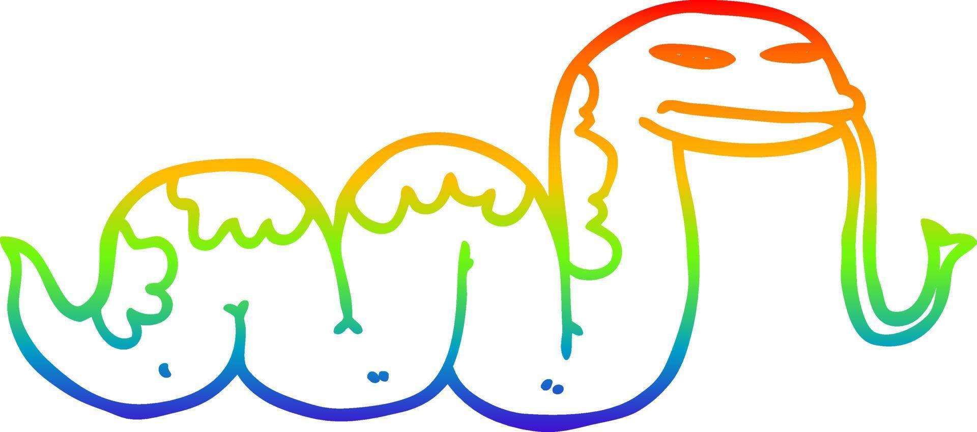 Regenbogen-Gradientenlinie Zeichnung Cartoon schlängelnde Schlange vektor