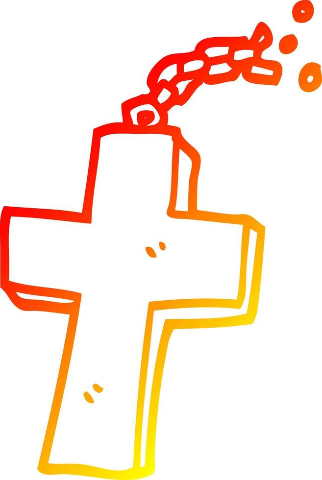 warme Gradientenlinie Zeichnung Cartoon-Kruzifix an der Kette vektor