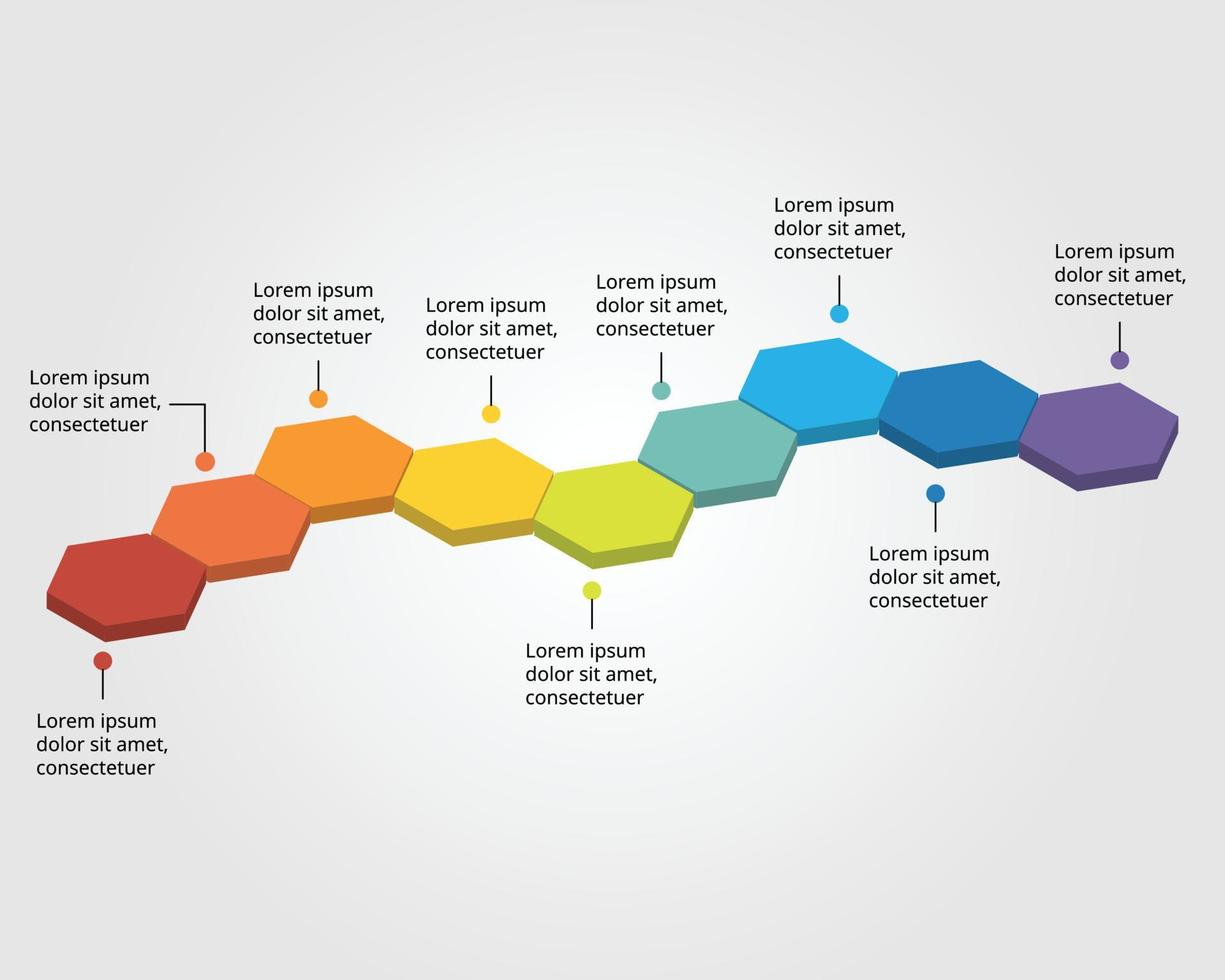 Hexagon-Schrittvorlage für Infografik zur Präsentation für 9 Elemente vektor