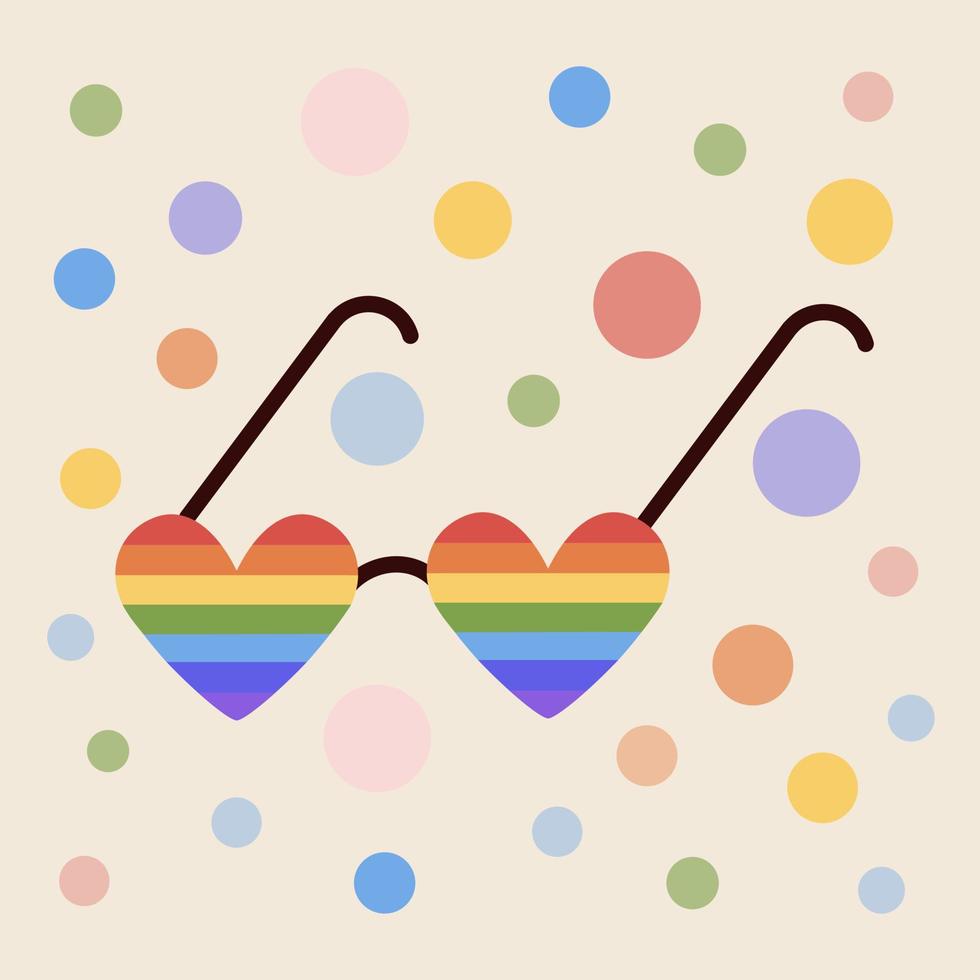 solglasögon med lgbt rainbow linser. regnbåge, hbt-stolthet, homosexuella, mänskliga rättigheter, glasögonkoncept. gay pride månad. vektor