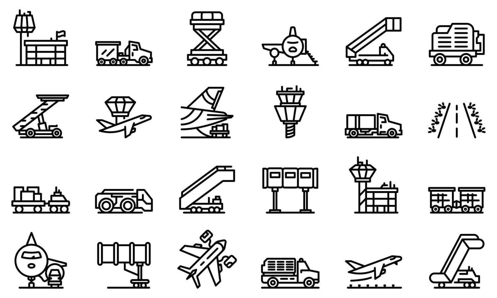 Symbole für den Bodenunterstützungsdienst am Flughafen, Umrissstil vektor