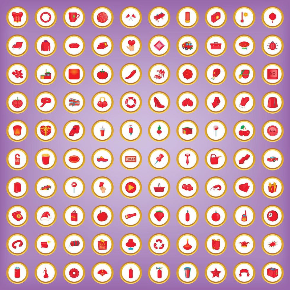 100 röda ikoner i tecknad stil vektor