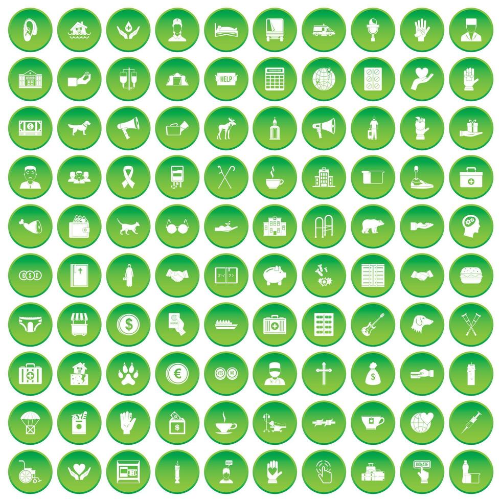100 donationsikoner som grön cirkel vektor