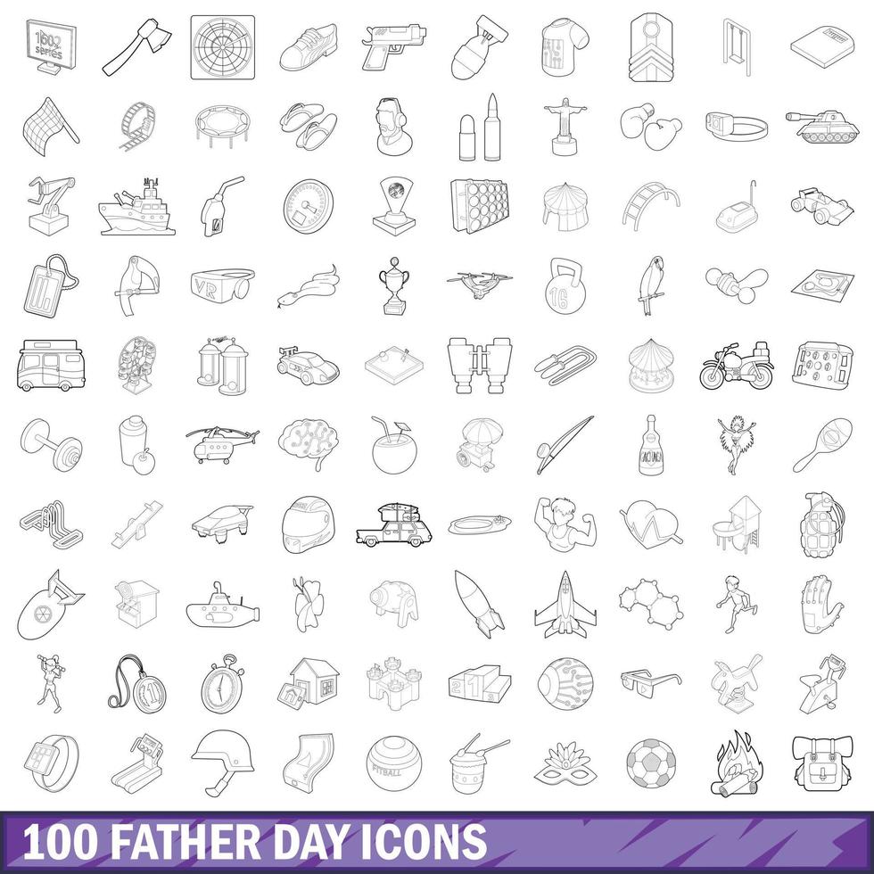 100 Vatertagssymbole gesetzt, Umrissstil vektor