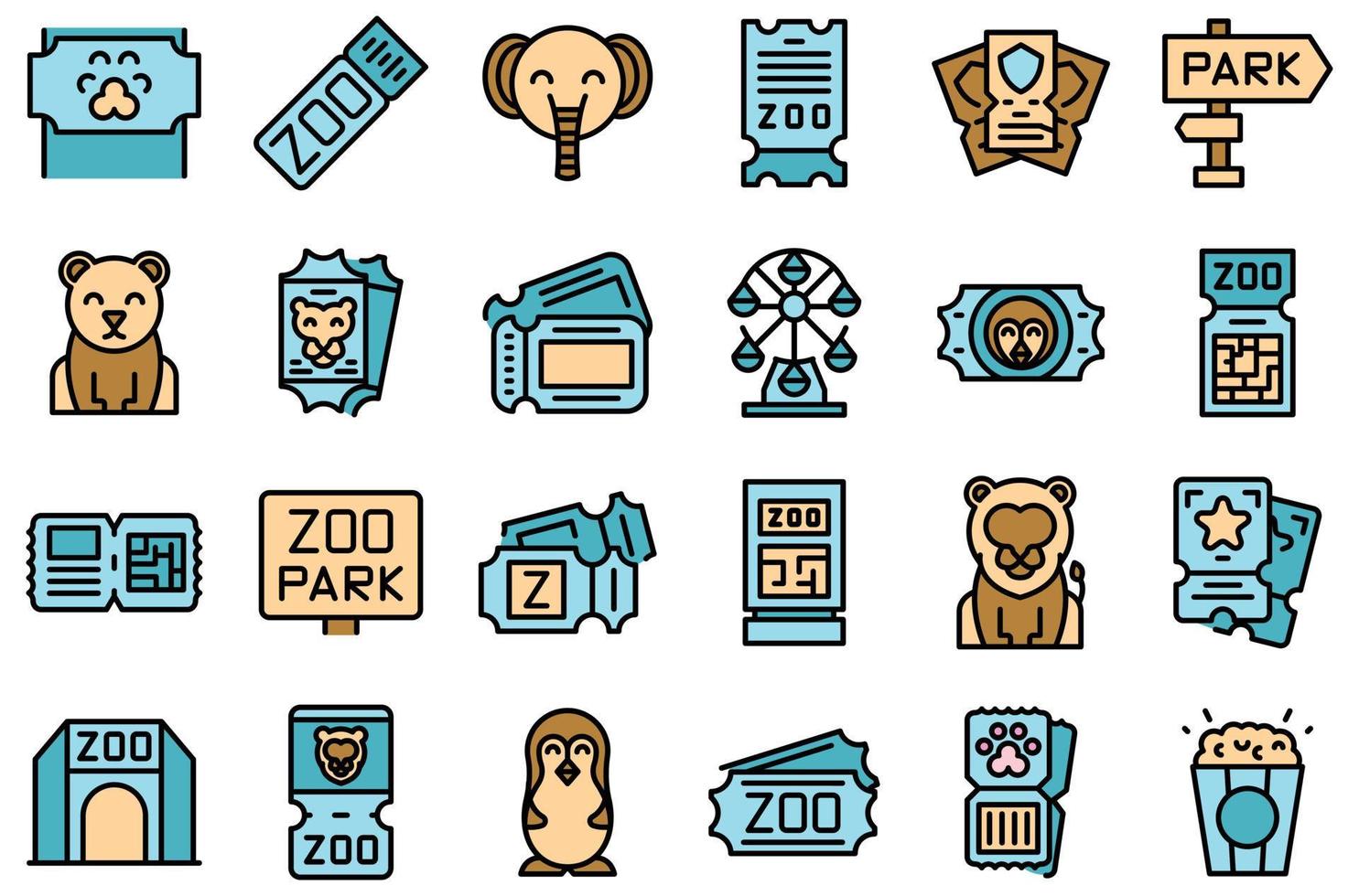 Zoo-Ticket-Icons setzen Vektor flach