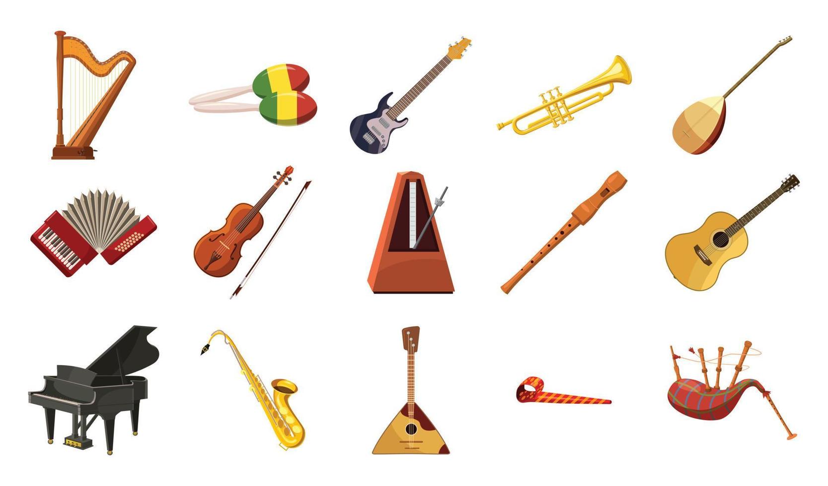 Musikinstrument-Icon-Set, Cartoon-Stil vektor
