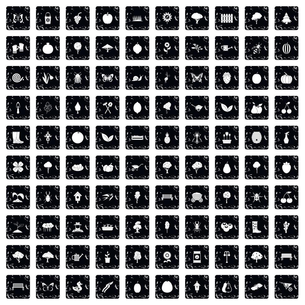 100 Gartensymbole gesetzt, Grunge-Stil vektor