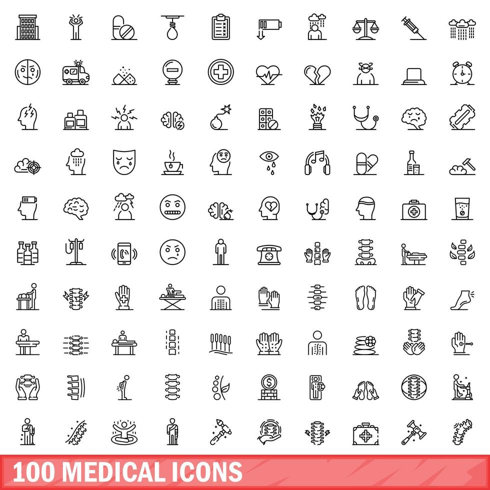100 medicinska ikoner set, konturstil vektor