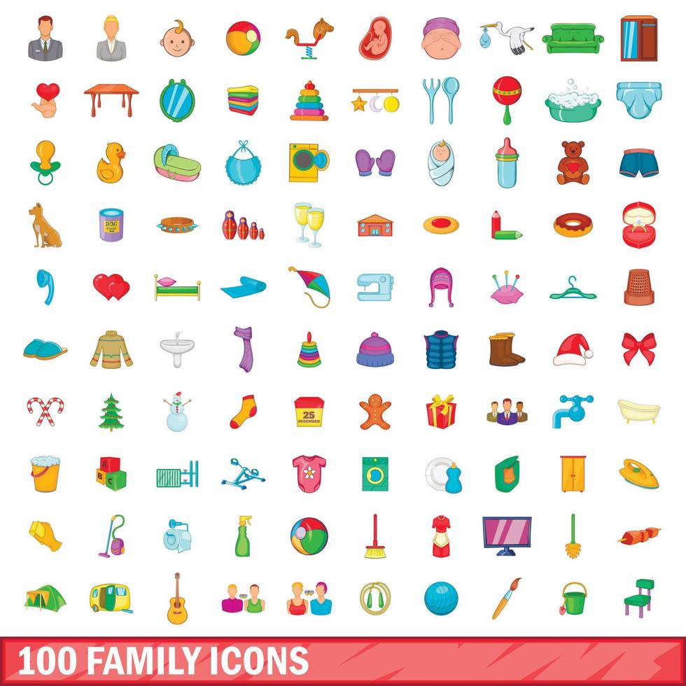 100 Familiensymbole im Cartoon-Stil vektor