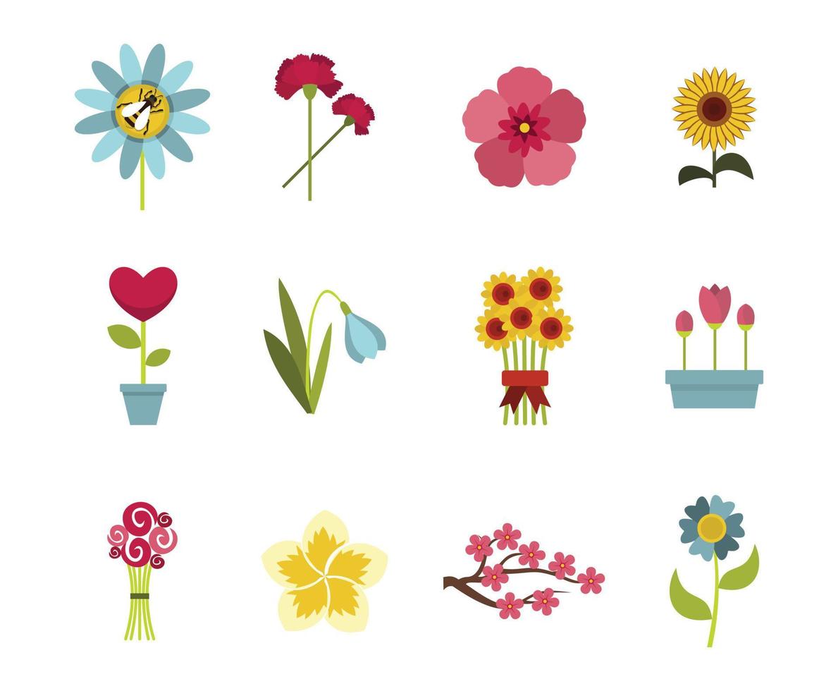 Blumen-Icon-Set, flachen Stil vektor