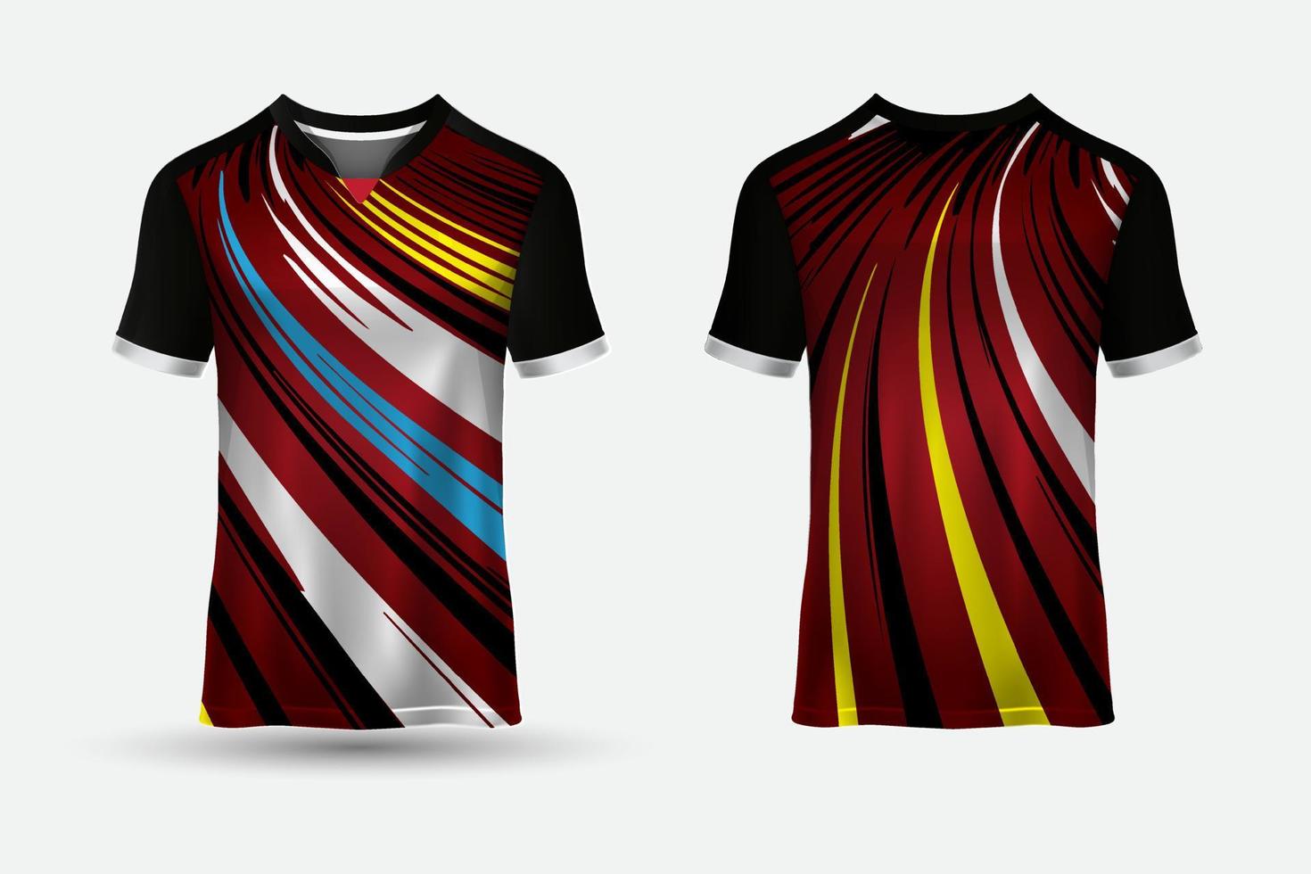 unglaubliche Sporttrikot-Design-T-Shirts mit Vorder- und Rückansichtsvektor vektor