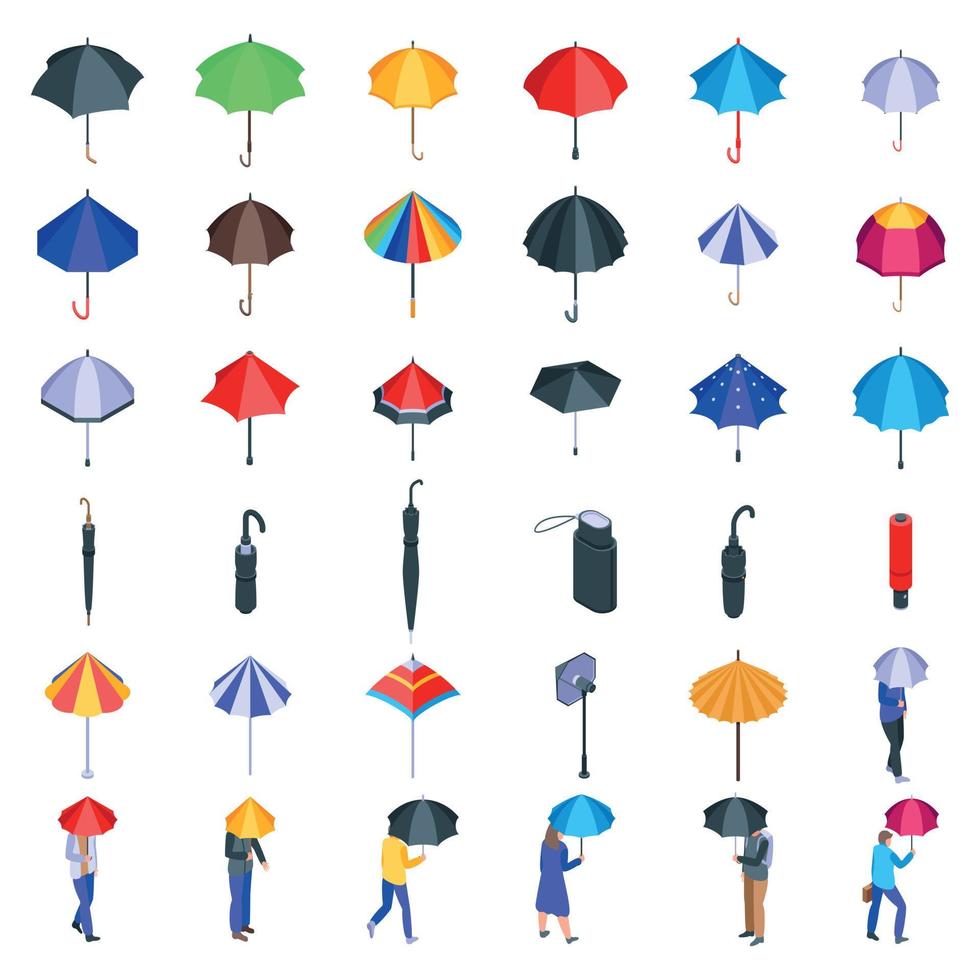 Regenschirmsymbole gesetzt, isometrischer Stil vektor
