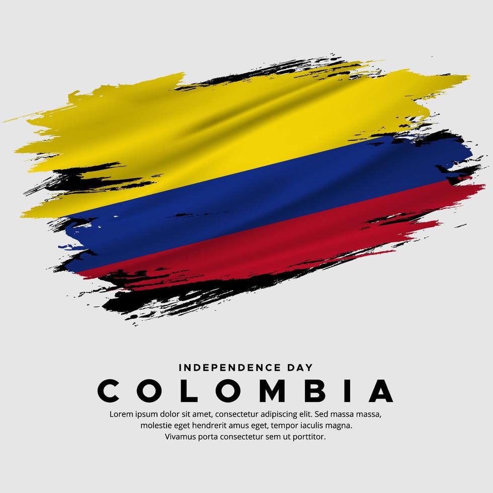 neues design des kolumbianischen unabhängigkeitstagvektors. Kolumbien-Flagge mit abstraktem Pinselvektor vektor