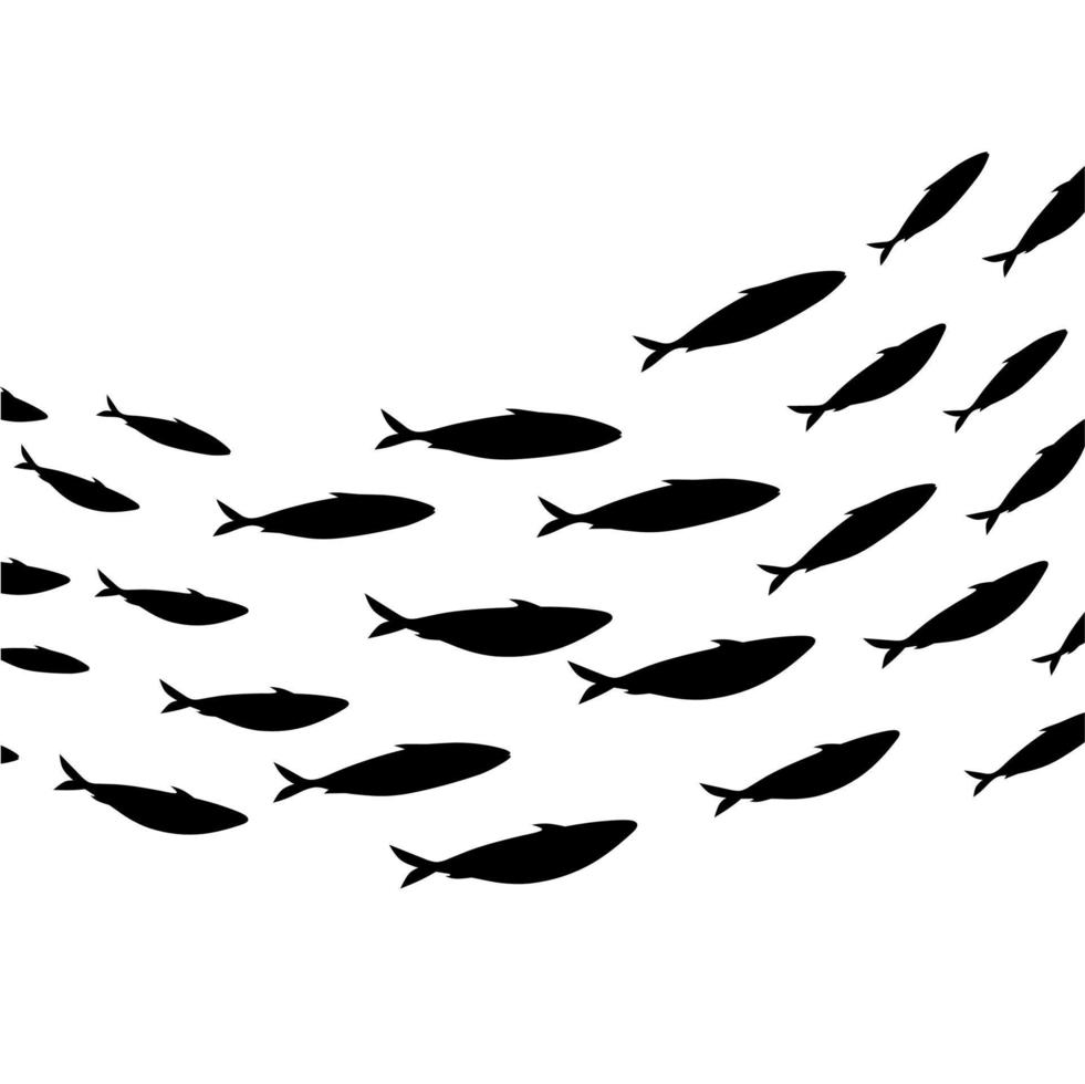 en grupp fiskar som simmar i perspektivstil. isolerad på en vit bakgrund. bra för logotyper om havet. logotyp mallar. vektor illustration.