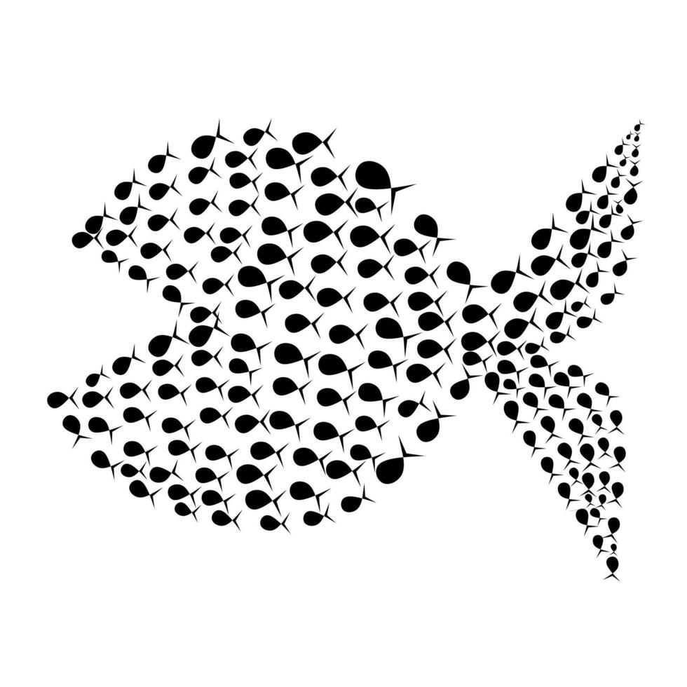 en grupp små fiskar förenas till en stor fisk. liten fisk lagarbete och samarbete koncept illustration. fisk siluett isolerad på en vit bakgrund. vektor