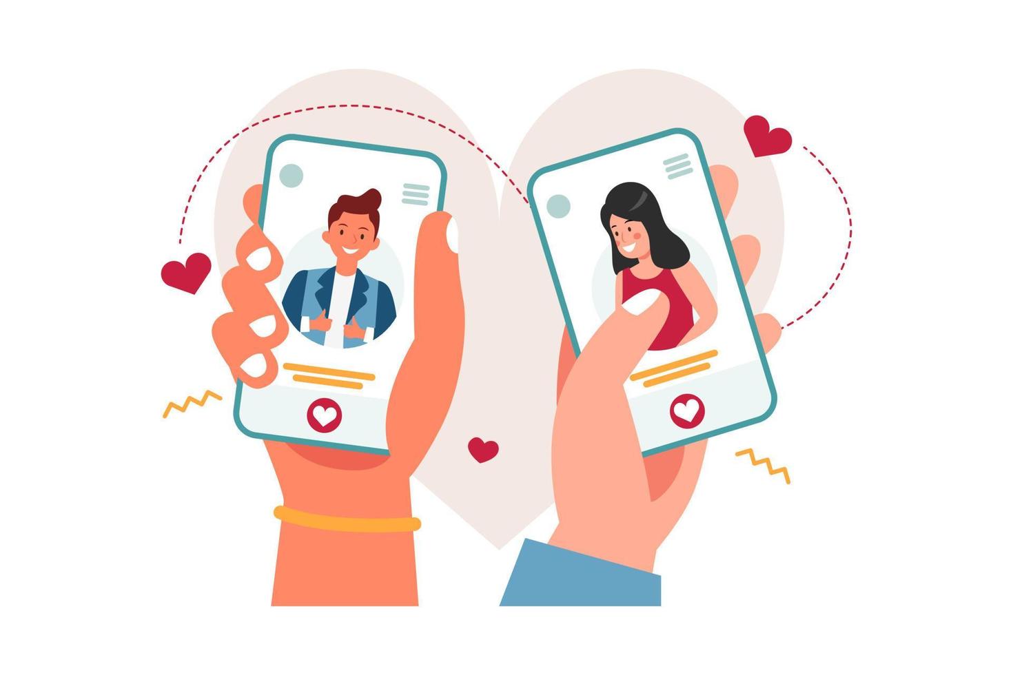 Paar hat über eine Online-Dating-App eine Übereinstimmung gefunden vektor