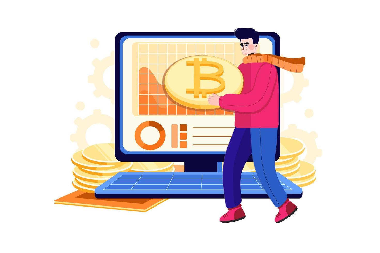 Bitcoin handlare platt illustrationer koncept vektor