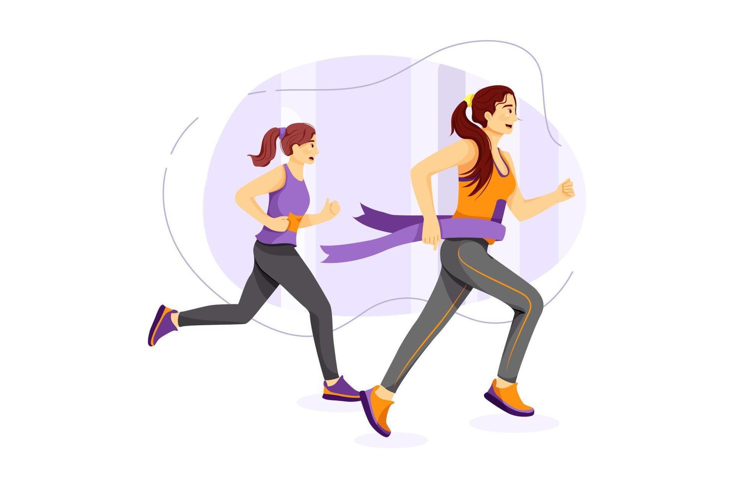 kvinnor som vinner och korsar mållinjen på ett maraton vektor