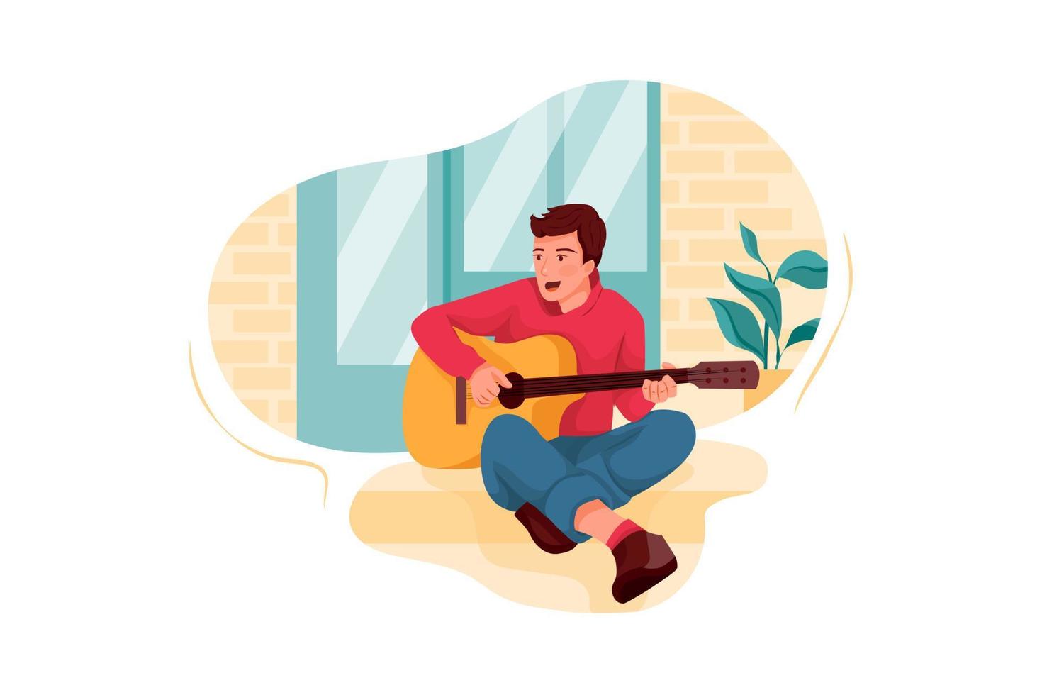 manlig konstnär spelar gitarr illustration vektor